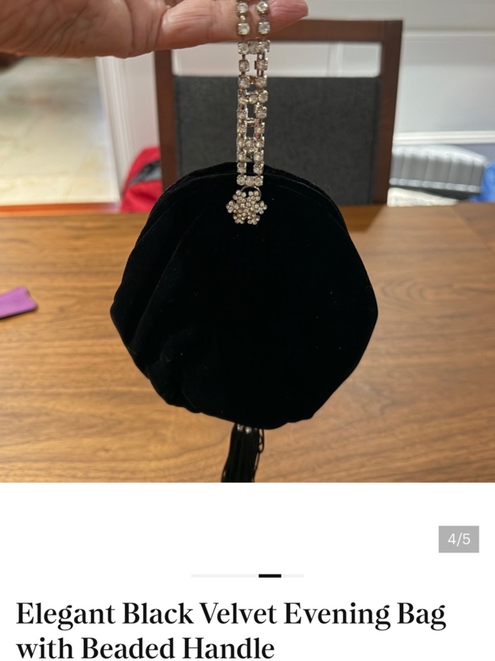Black Velvet Evening Bag with Beaded Crystal Handle